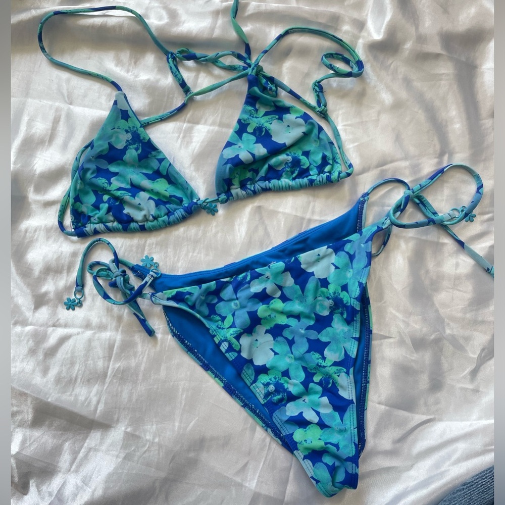 LA Hearts (Pacsun) Blue Ariel Charm Tie Bikini Set